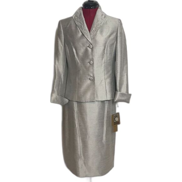 Kasper Skirt Suit Women's Size 6 Silver Metallic 2-Piece Set Skirt & Blazer NWT - Picture 13 of 15